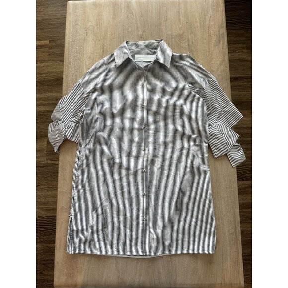 Victoria Victoria Beckham Navy White Striped Button Down Bow Sleeves US 4 - Picture 1 of 8
